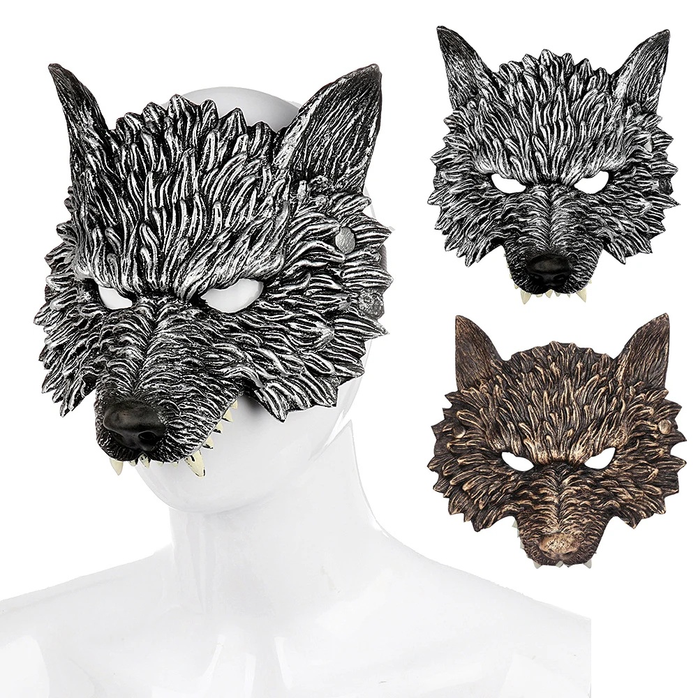 Wolf Mask Halloween Half Face Mask Werewolf Mask Adult Grey Wolf Headdress Animal Masquerade Mask for Cosplay Costume Wearwolf