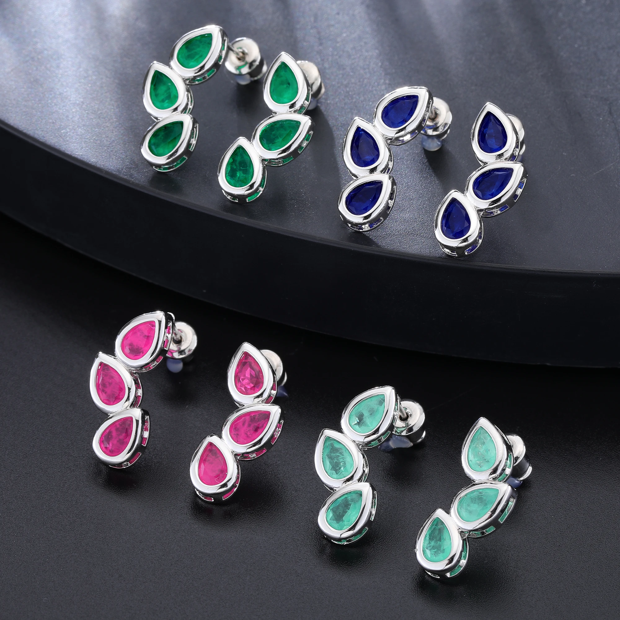 

Fashion Four Color Earrings Pear Shape Combination Fusion Stone White Gold Plated For Women's Jewelry