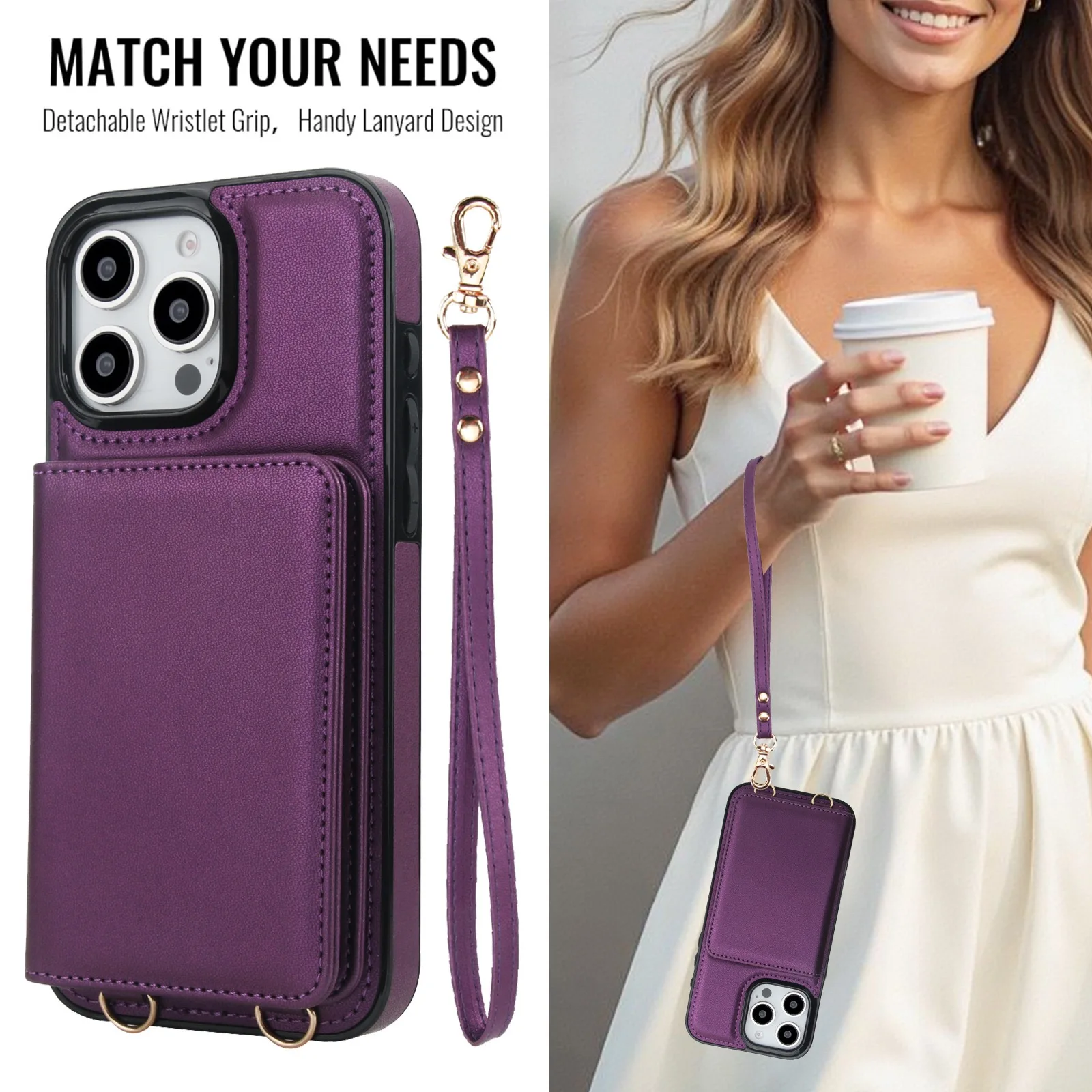 Apple Iphone 15 Pro Max - Card Slots Zipper Leather Wallet Case
