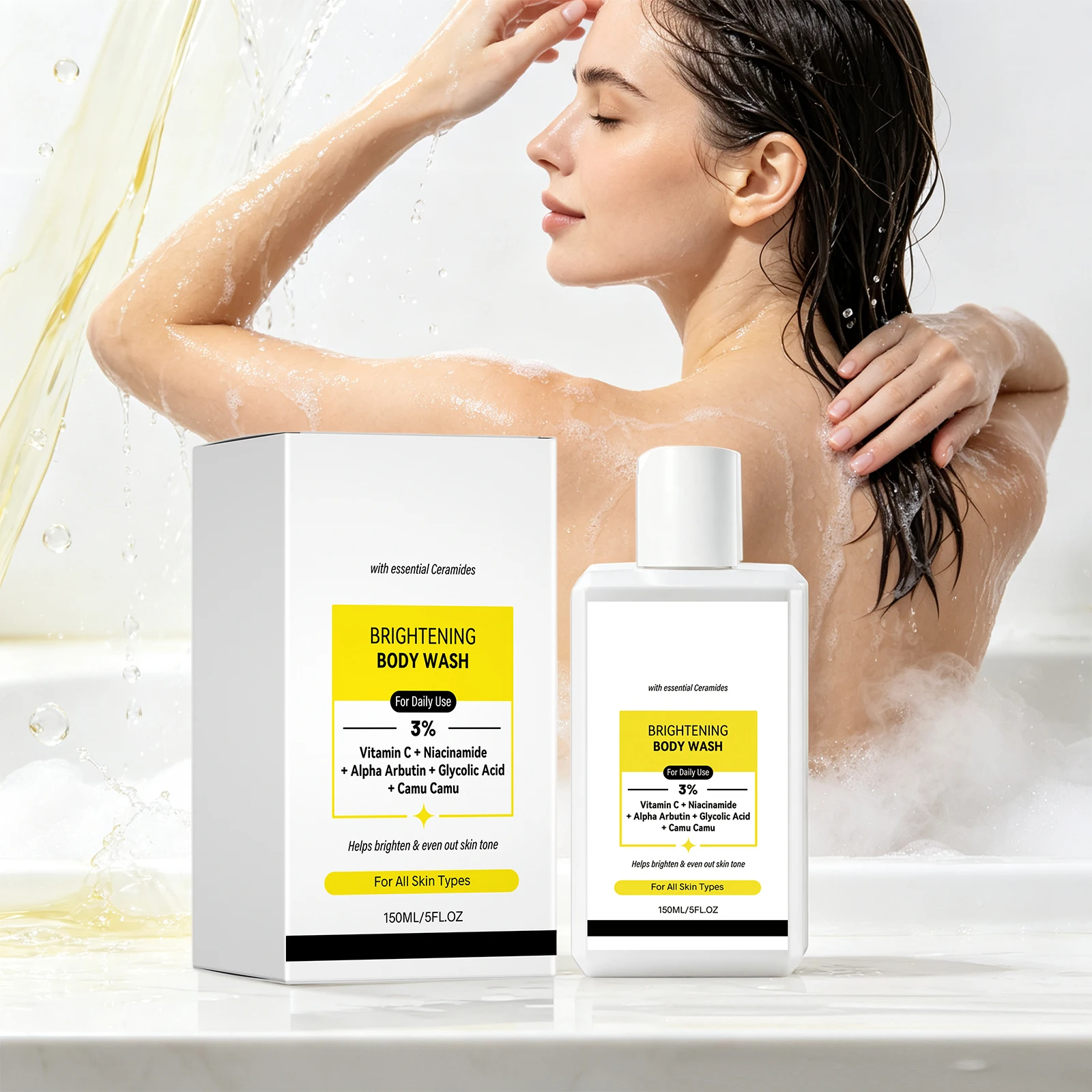 Brightening Body Wash Vitamin C Nicotinamide & Ceramides Shower Gel Even out Skin Tone Improve Dullness Freshness Bath Lotion