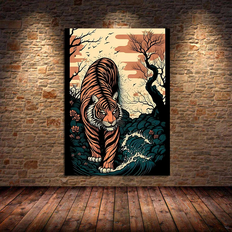 Póster Artístico Retro de animales, dragón, Tigre, gallo, toro, oveja, rata, Ukiyo E, Japón, lienzo, pintura, impresiones de pared, imagen, decoración del hogar para habitación