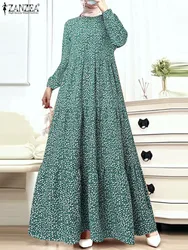 Spring Maxi Dresses Bohemain Muslim Long Dress ZANZEA Ramadan Fashion Abayas For Women Long Sleeve Floral Printed Vestidos Robe