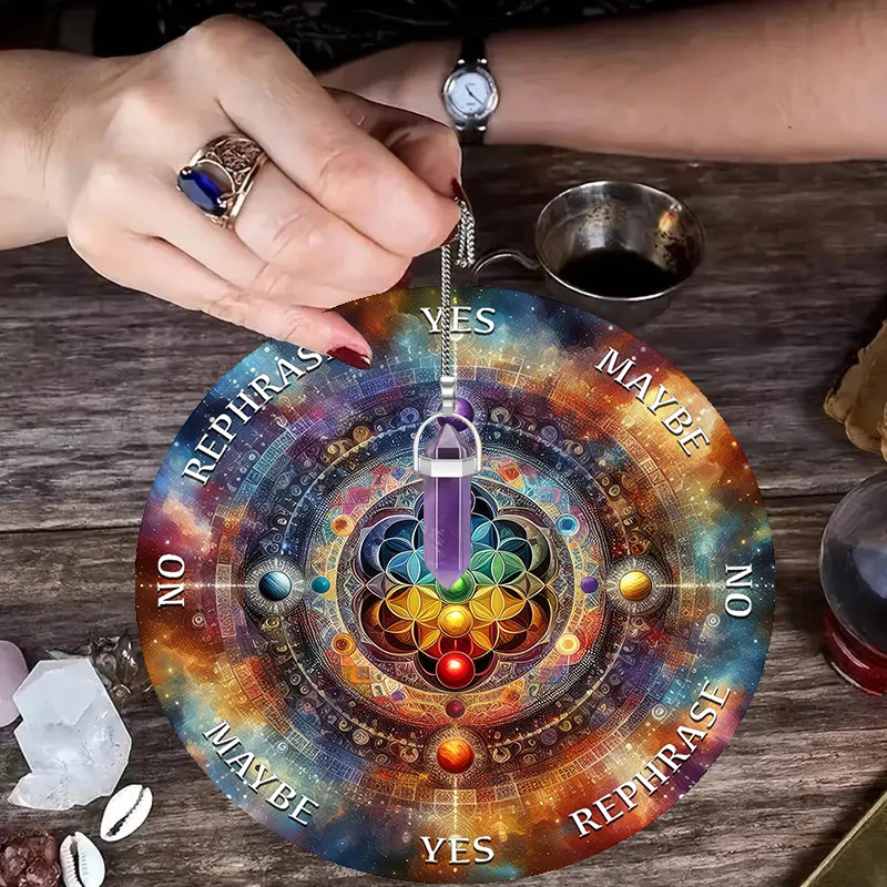 Tablero de péndulo de Chakra de flor de la vida para estera de meditación de adivinación con tapete de péndulo espiritual de cristal, regalo de explorador de brujería