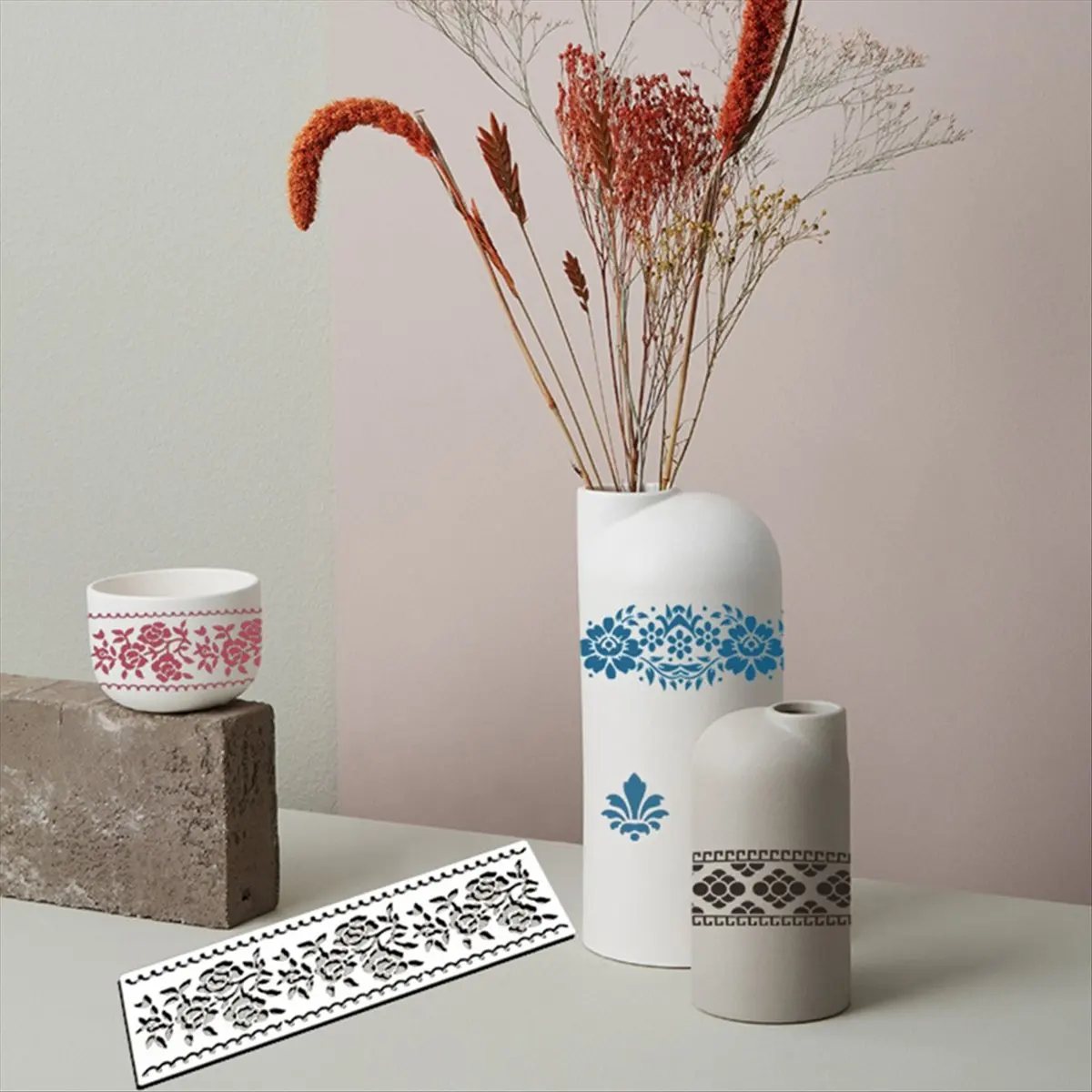 ABJY 12Pcs Flower Border Stencils Mandala Stencils Reusable Cut Painting Templates for DIY Craft Stencils, 12 x 3.9 Inch