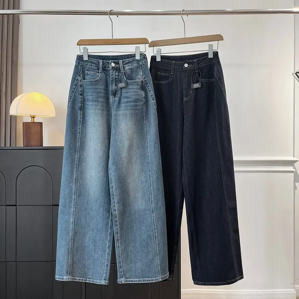 

Ретро джинсы с высокой талией в стиле пэчворк, 3D пошив, прямые джинсы, женские осенние хлопковые эластичные джинсы в стиле ретро