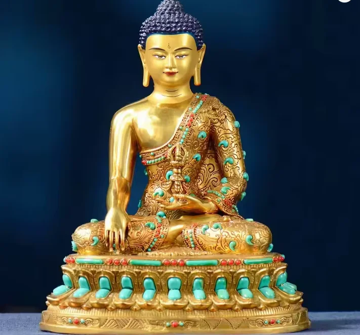 Gilded Brass Akshobhya Buddha Statue Statue Tibetan Shakyamuni Amitabha Medicine Buddha Sculpture Altar Decor,47cm,31cm,21cm