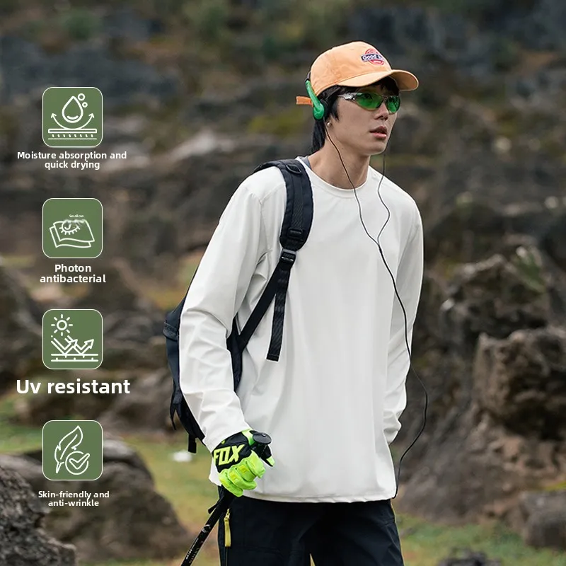 Autumn Sports Moisture Wicking Quick Drying Long Sleeved T-shirt for Men, 5A Antibacterial Hiking Mountaineering Elastic T-shirt
