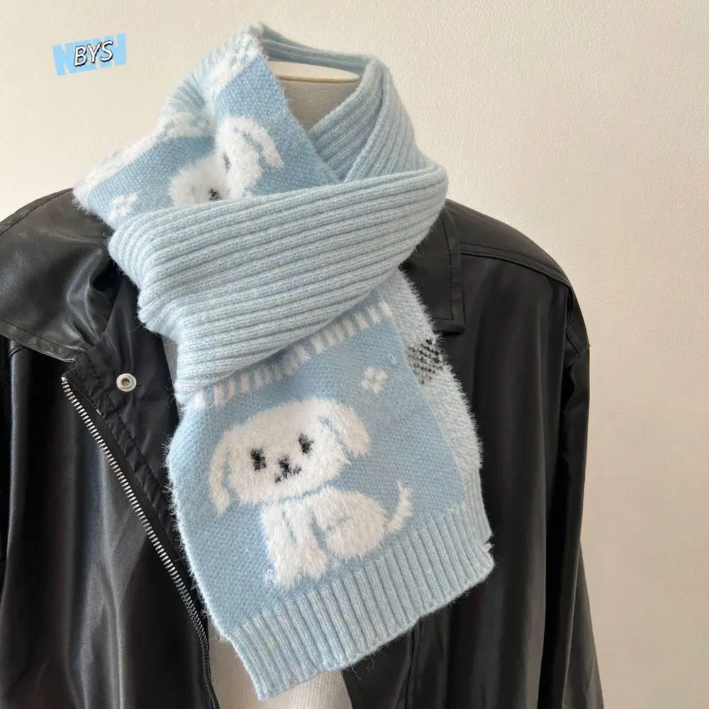 Sweet Cool Cartoon Cat Knitted Scarf Jacquard Cold Protection Puppy Cycling Neckerchief Fluffy Japanese Style Winter Wool Scarf