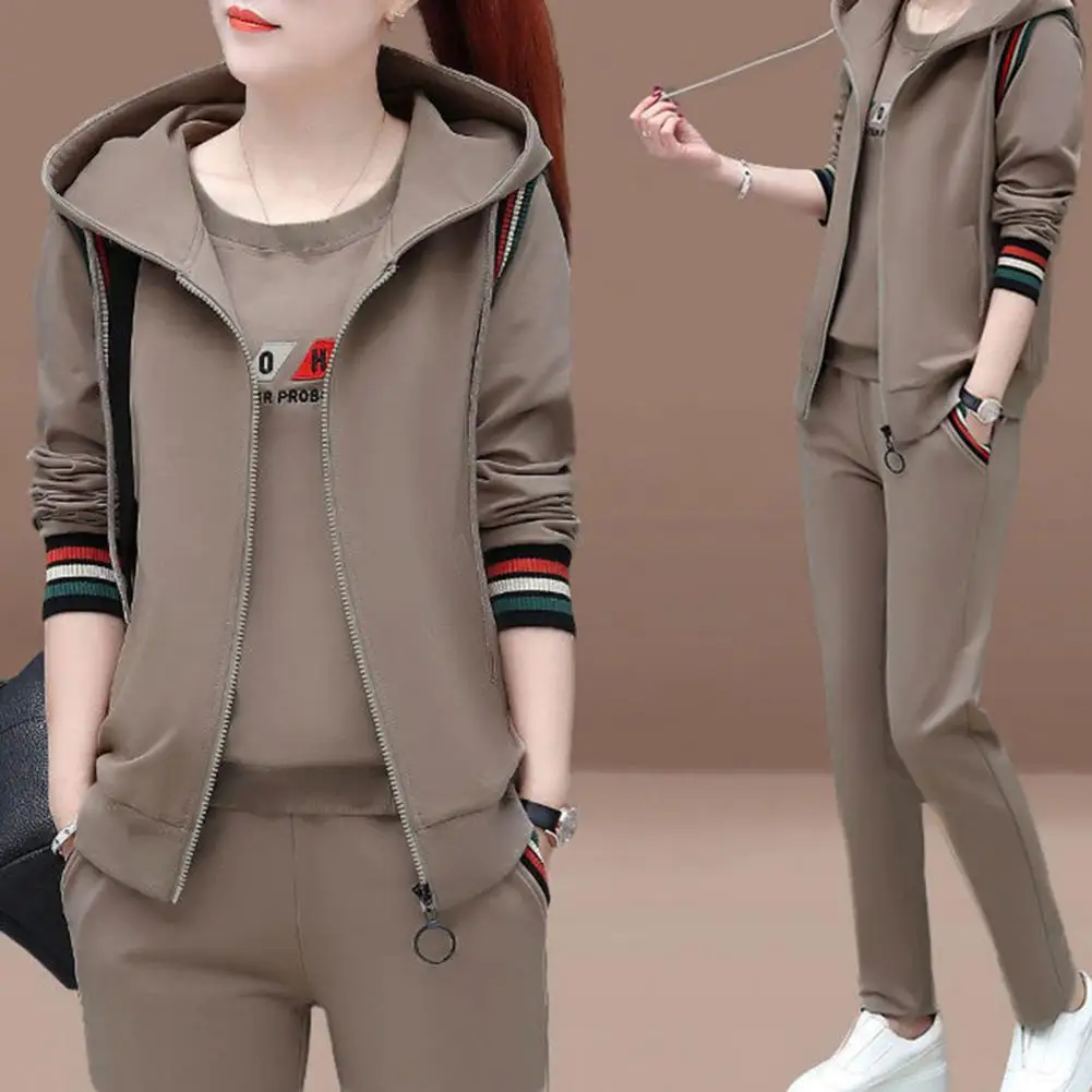 Women Sweatshirt Vest Pants 3 Pieces Set Autumn Tracksuit Sleeveless Coat Hooded Long Sleeve Tops+pants sudaderas con capucha