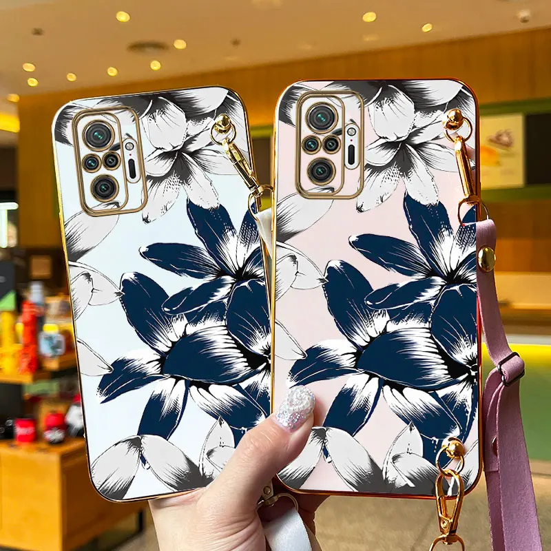 Dark Orchid Lanyard Plating Phone Case For Xiaomi Redmi Note 10Pro 10 10T 10S 11T 11Pro 11S 11 11TPro 11E 12Pro 12S 12 12R Cover