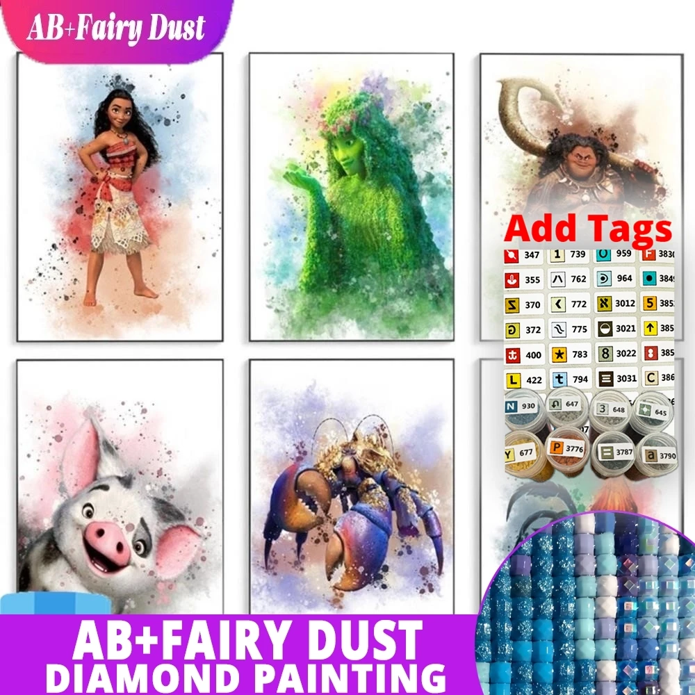 С наклейкой с символом AB Fairy Dust Персонажи Диснея Моаны Алмазная картина Новое поступление Мультяшная принцесса Мозаика Настенное искусство Full Dri