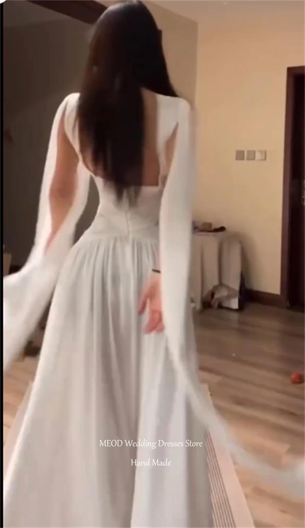 MEOD Chiffon A Line Wedding Dresses Bride O Neck With Shawl Vestidos De Novia Floor Length Sleeveless Party Attire Customized