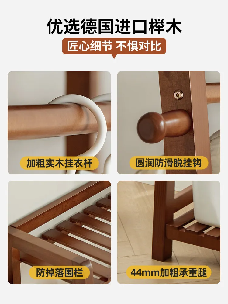 Solid Wood Floor Standing Coat Rack Freestanding Wooden Garment Rack for Bedroom Living Room Balcony Drying Clothes