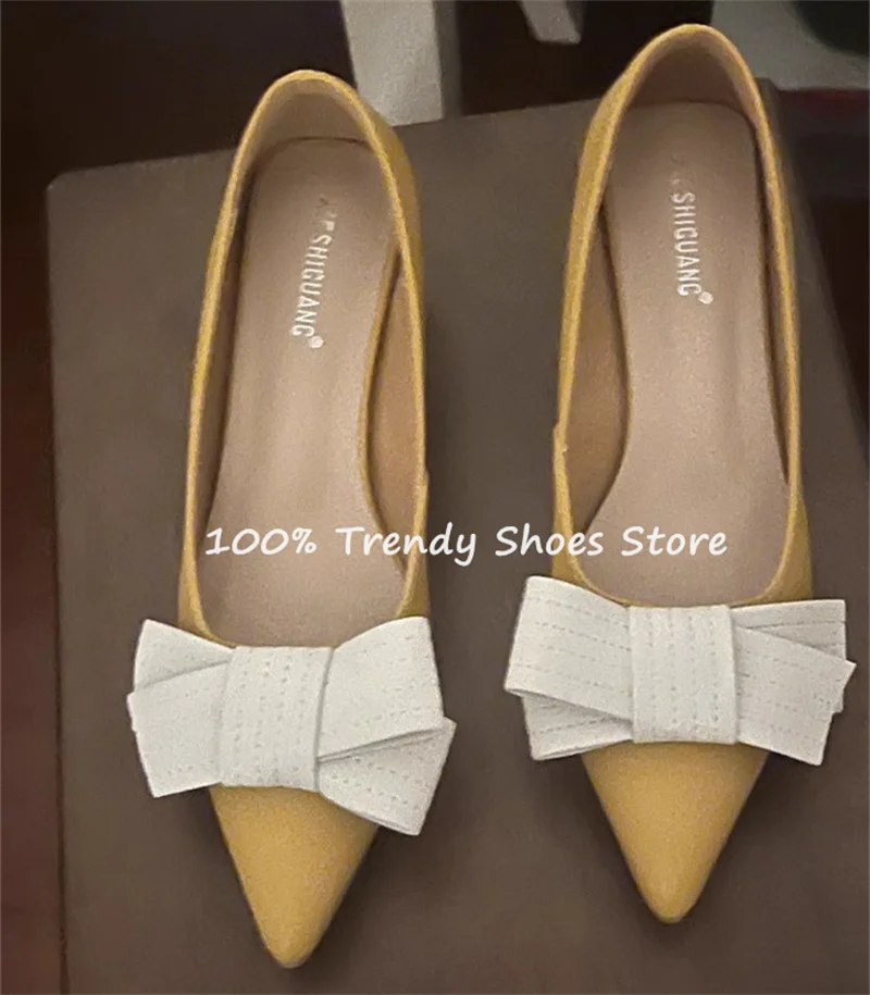 Butterfly Knot Decor Women Slip-On Pumps French Style Elegant Pointed Toe High Heel Shallow Sandals Ladies Party Dress Shoes view 3