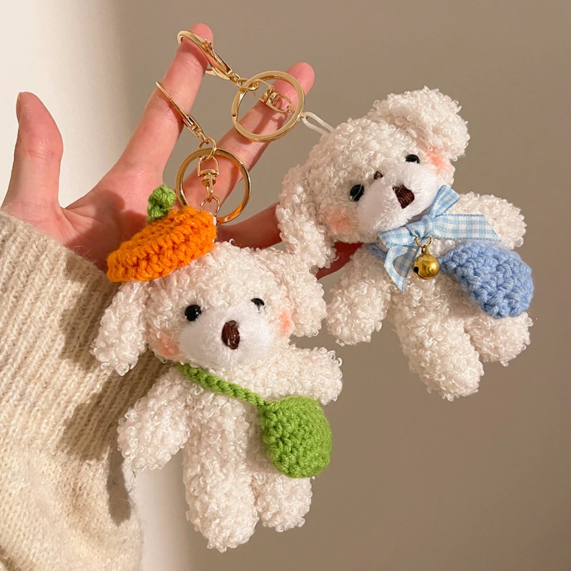 Bow Bear Plush Toy Keychain Cartoon Soft Stuffed Doll Pendant Car Key Ring Backpack Bag Decor Kid Gift