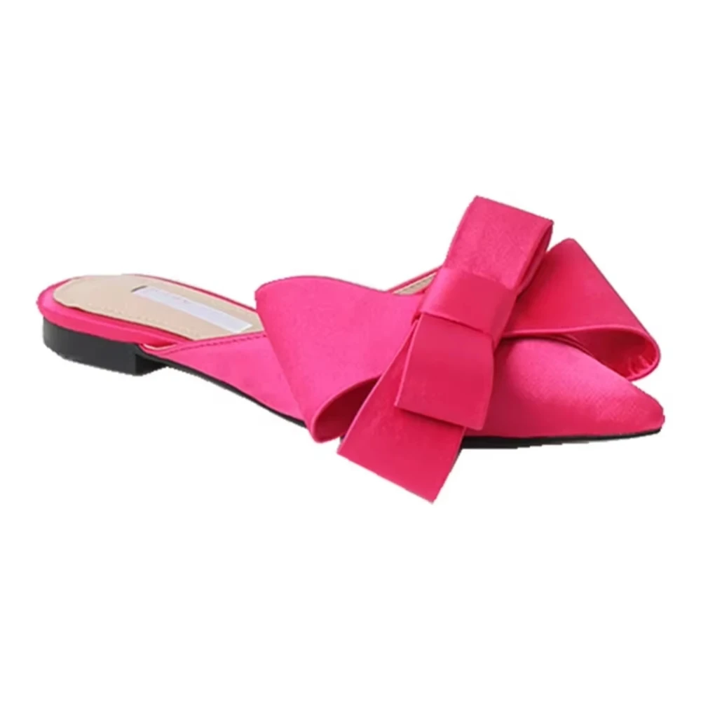 New Baotou half slippers woman spring summer 2025 satin bow korean style muller shoes  flat fashion sandals ladies shoes mules