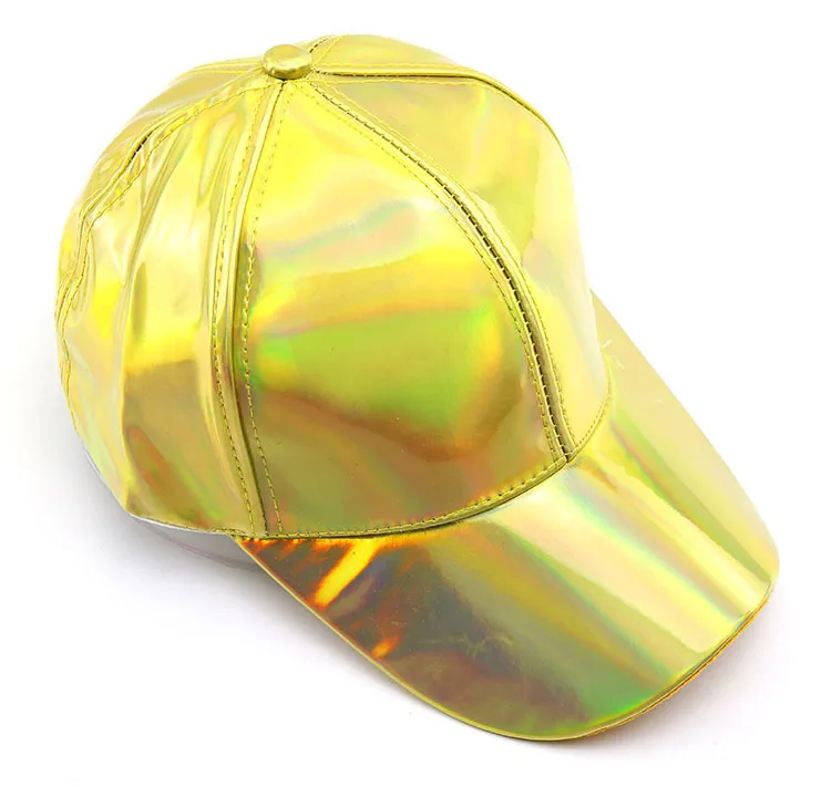 Damen Herren Kunstleder Baseballkappe Glitzer Metallic Holographisch Regenbogen Reflektierend Hip Hop Verstellbarer Strapback Schirmmütze – Detail 12