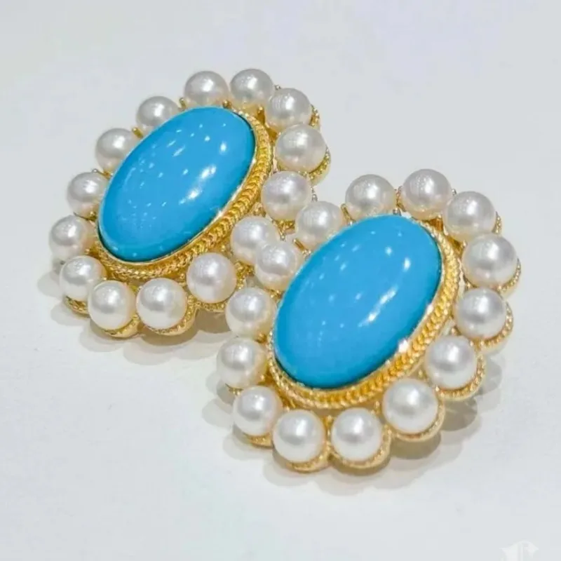 Women's Light Luxury Retro Studs Earrings Oval Main Stone With Edge Design Gentle  Temperament Earrings Elegant Jewelry