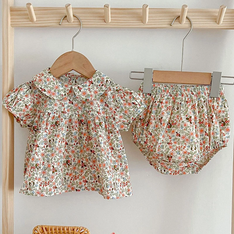 Baby Clothes Sets Summer Toddler Girl Strap Suits Cotton Printing Baby Girls Tops Tee and Shorts Infant Fashion Newborn Sets