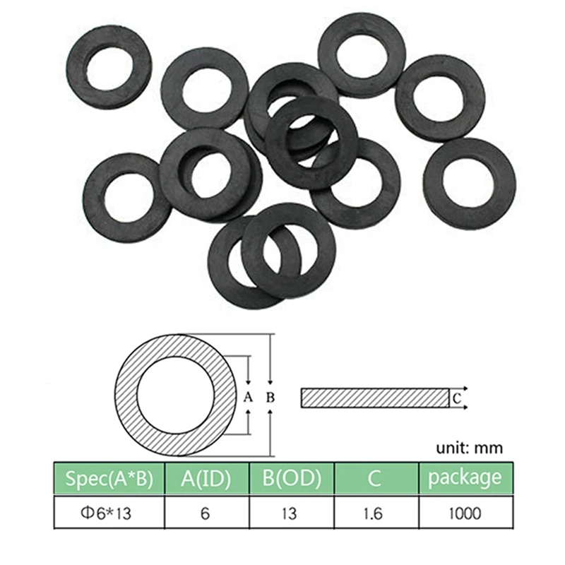 WFF M6 Black Plastic Rubber Flat Washer Plane Spacer Insulation Gasket Ring For Screw Bolt