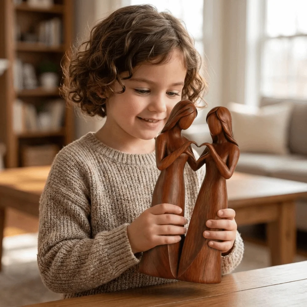 Resin Sisters Figurine Realistic Cartoon Imitation Wood-carved Ornament Natural Texture Friendship Sculpture Birthday