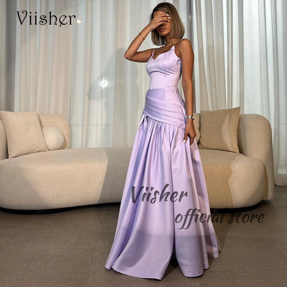 

Viisher Lilac Satin Mermaid Evening Dresses for Women Arabian Dubai Formal Prom Dress Floor Length Wedding Party Gowns 2024