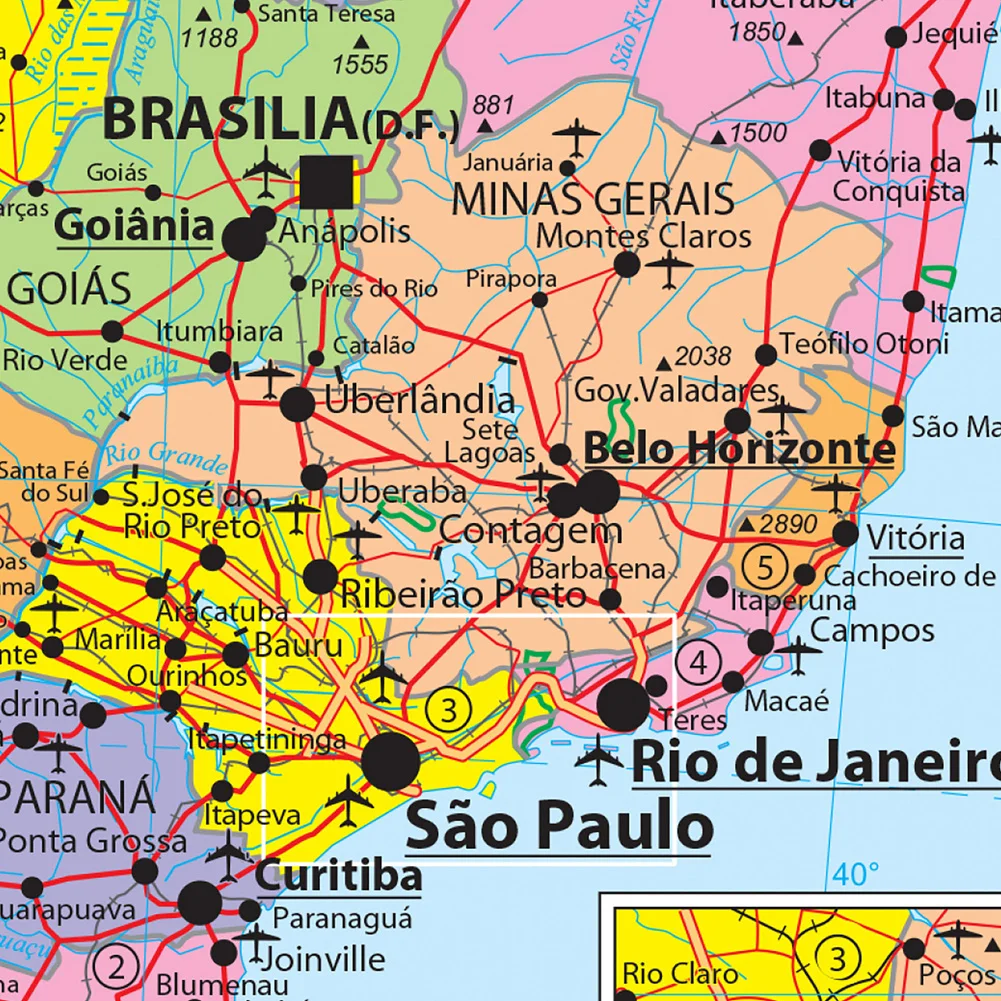 Mappa amministrativa del Brasile Poster da parete senza cornice Pittura su tela Aula Decorazione della casa Materiale scolastico per bambini