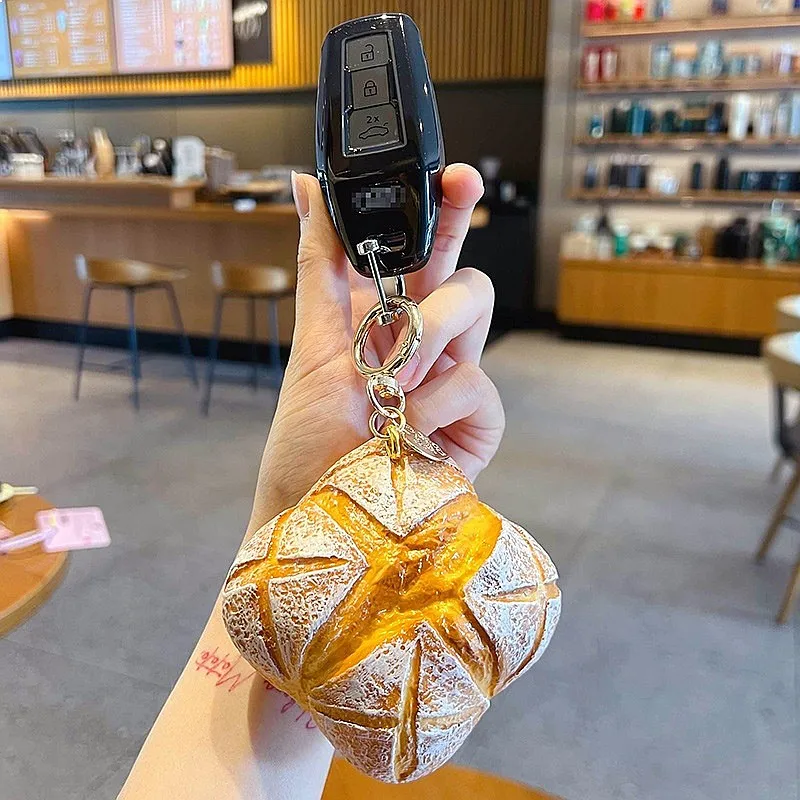 Creative Simulation Baked Bread Keychain PU Food Toy Stress Relief Bag Charm Gift