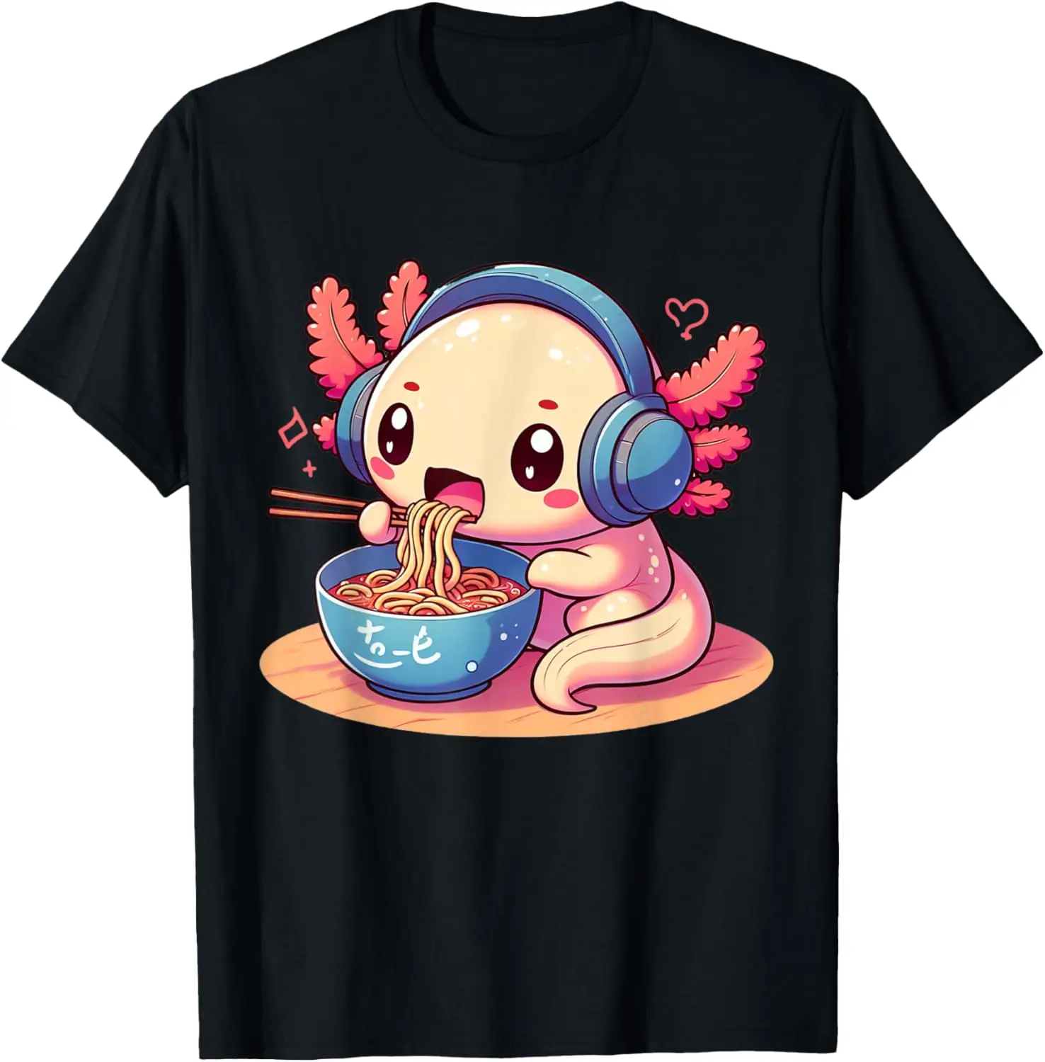 Anime Kawaii Axolotl Eating Ramen Noodles Kids Teen Girl Boy T-Shirt