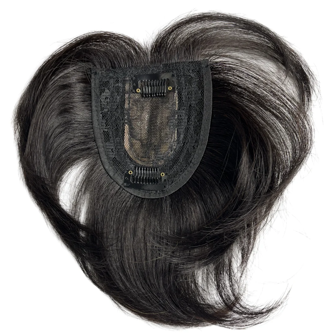 Toppers de cabelo humano natural, franja invisível com prendedor para mulheres, 6 polegadas, postiços curtos, parte intermediária, cabelo liso