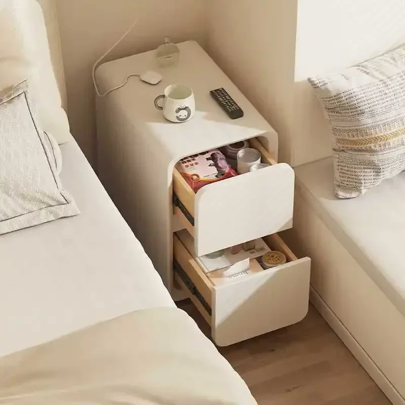 Extremely Narrow Bedside Table, Simple Modern Small Household Bedroom, New Storage Cabinet, Mini Cream Wind Crevice Rack