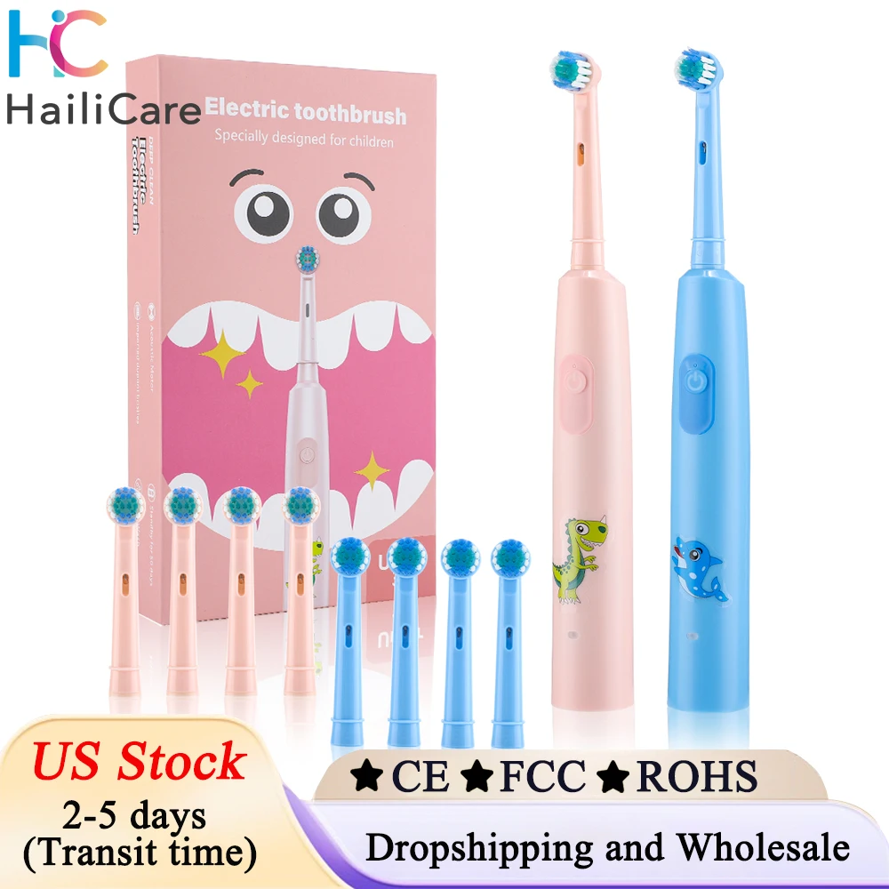 

Детская электрическая зубная щетка в наличии в США с 4 сменными насадками, детская зубная щетка с героями мультфильмов, ультразвуковая звуковая электрическая зубная щетка