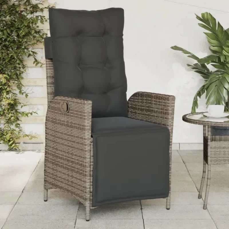 

Outdoor Leisure Chair Home Office Garden Courtyard Black Gray Rattan Chair with Footstool Gray Poly Rattan Outdoor Rattan Chair