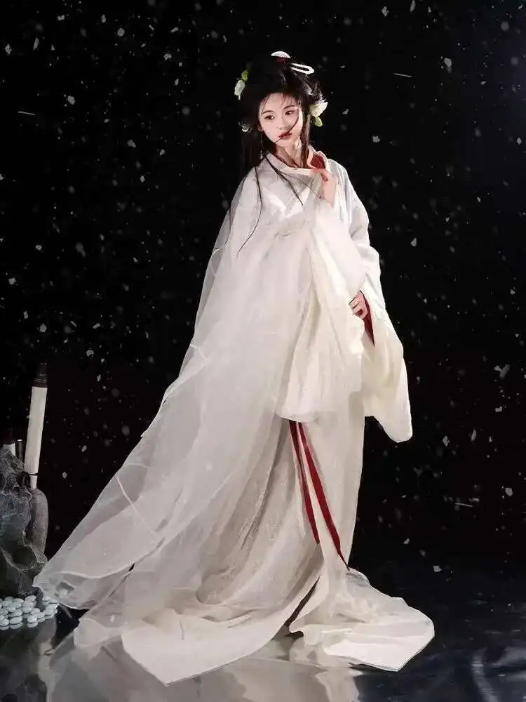 New Style {Wenji} Hanfu Warring States Robe Restoration Red And White Lace Double Layer Spring And Autumn Winter Eternal