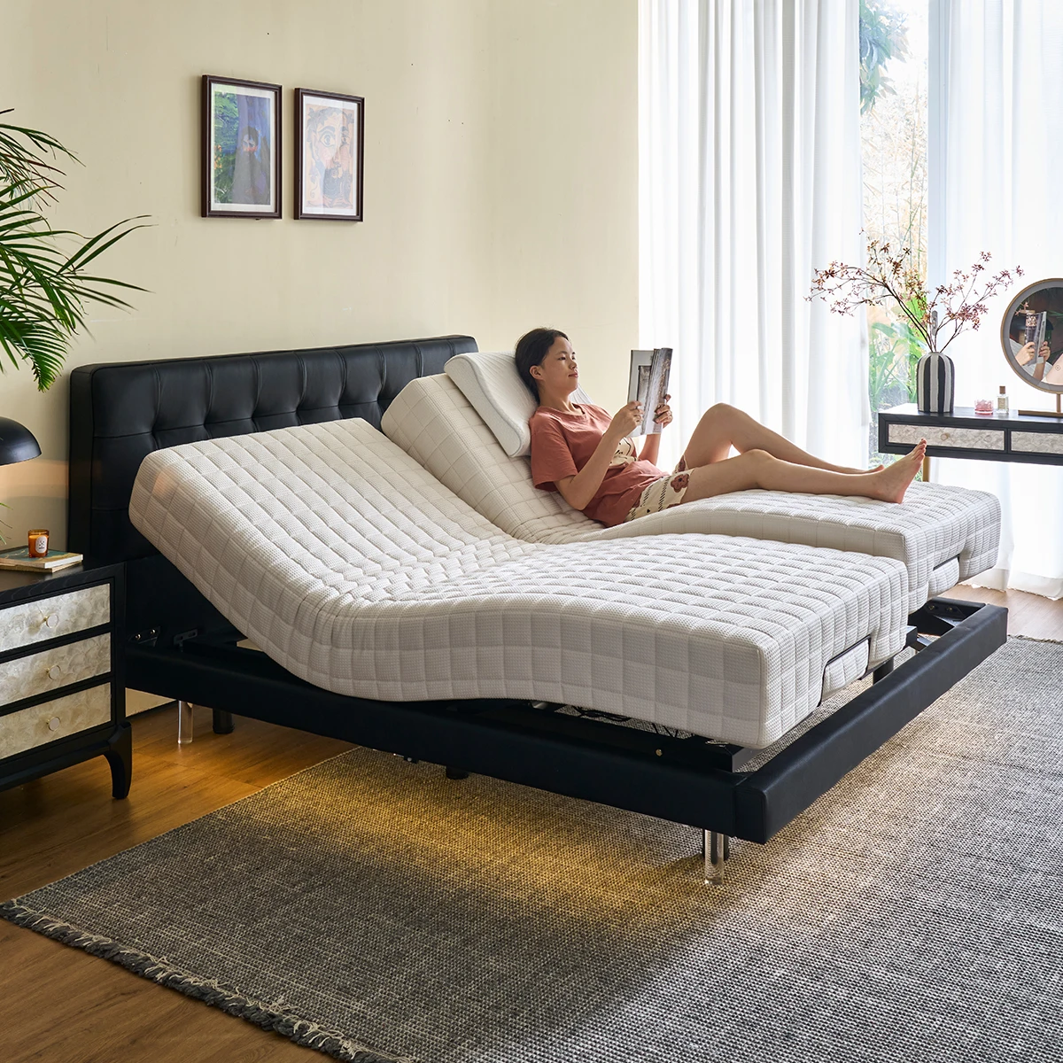 

Smart Electric King Bed Frame Double Oak Multifunctional Split Lifting Bed Master Bedroom Simple Bed