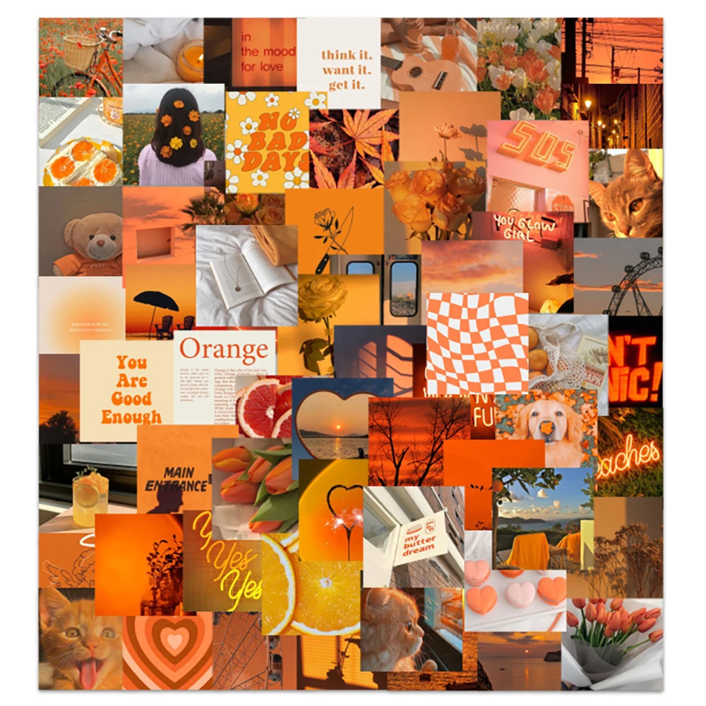 Vsco-Girls Cute Orange Adesivos para skate, telefone, laptop, geladeira, mala, adesivo de carro, decalque, DIY, impermeável, brinquedo do miúdo, 10 pcs, 30 pcs, 63pcs