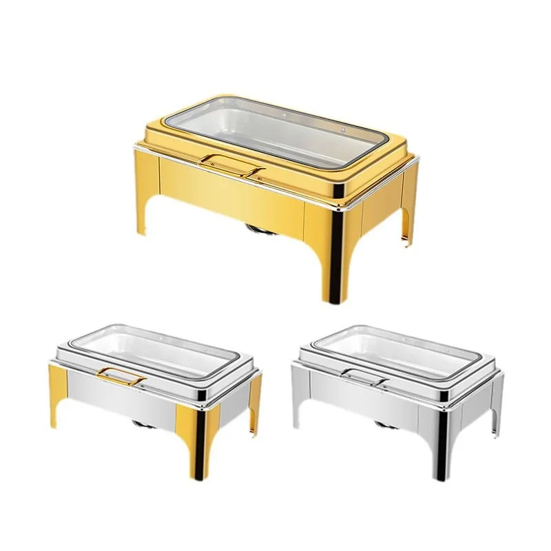 

Golden Stainless Steel Rectangle Round Square Buffet Furnace Flat Cover Heating and Insulation Buffet Furnace