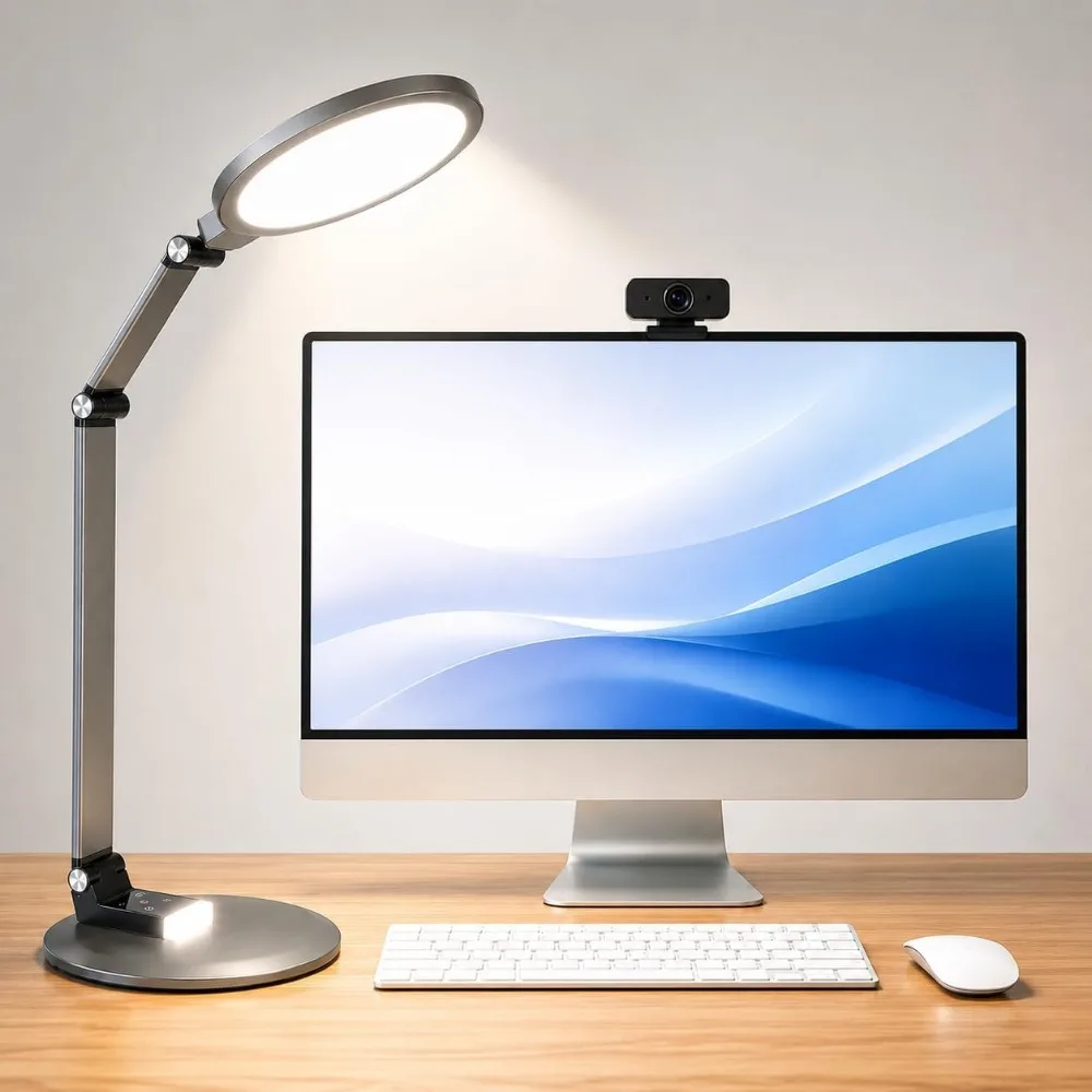 Dimmable LED Desk Lamp with Adjustable Swing Arm for Home Office, Anti-Glare Light and Memory Function