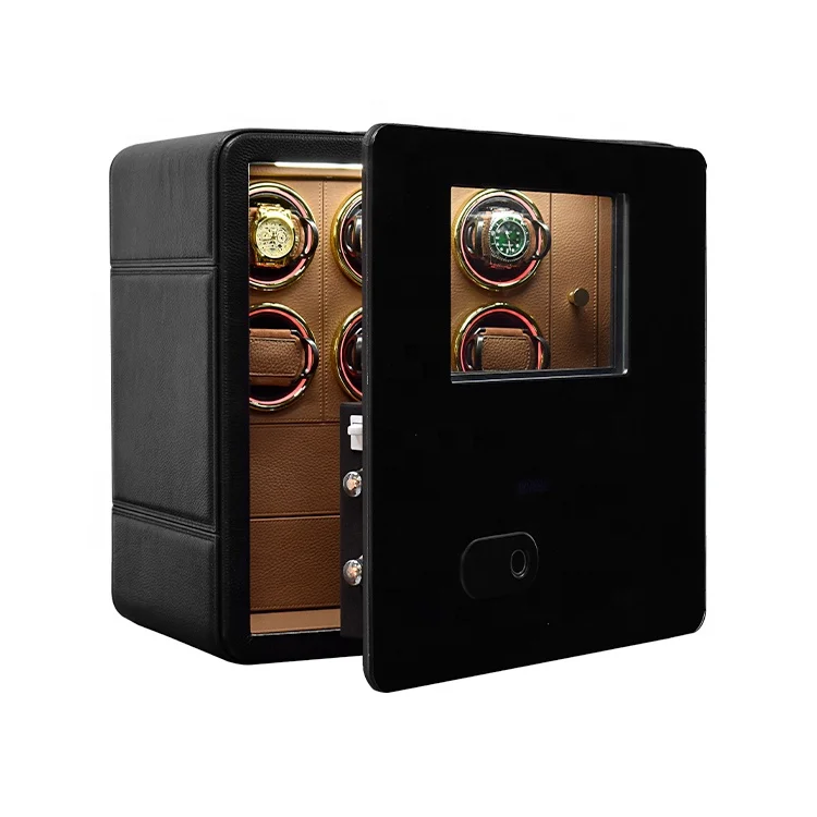 Digital Fingerprint Automatic Watch Winder Case Security 6 Watch Winder Cabinet Tempered Glass Door
