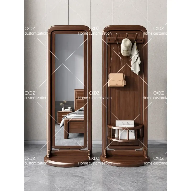 New Chinese Style Walnut Solid Wood Full Body Mirror 360 Degree Rotating Floor Standing Dressing Mirror for Home Bedroom