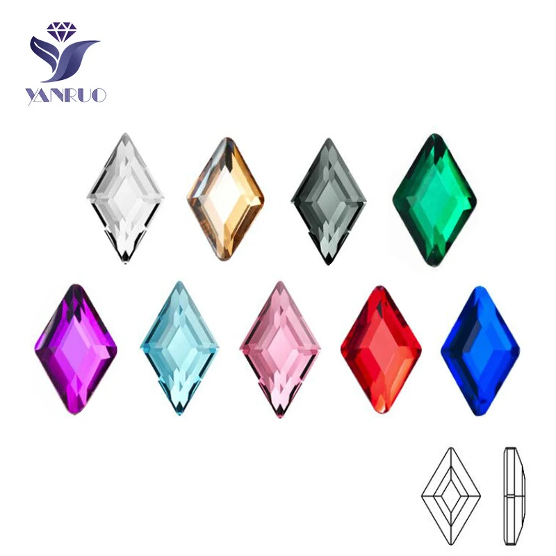 YanRuo-diamantes de imitación de cristal para decoración de uñas, diseño 3D de rombos de 20 piezas, Multicolor, con reverso plano, accesorios de