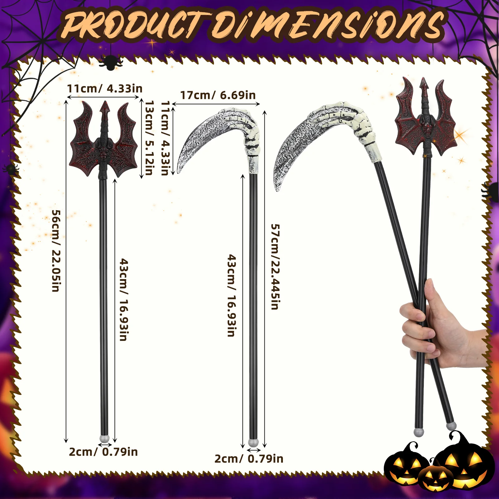2pcs Demon Scythe Prop Halloween Costume Accessory Cosplay Plastic Cutter Party Decor Simulation