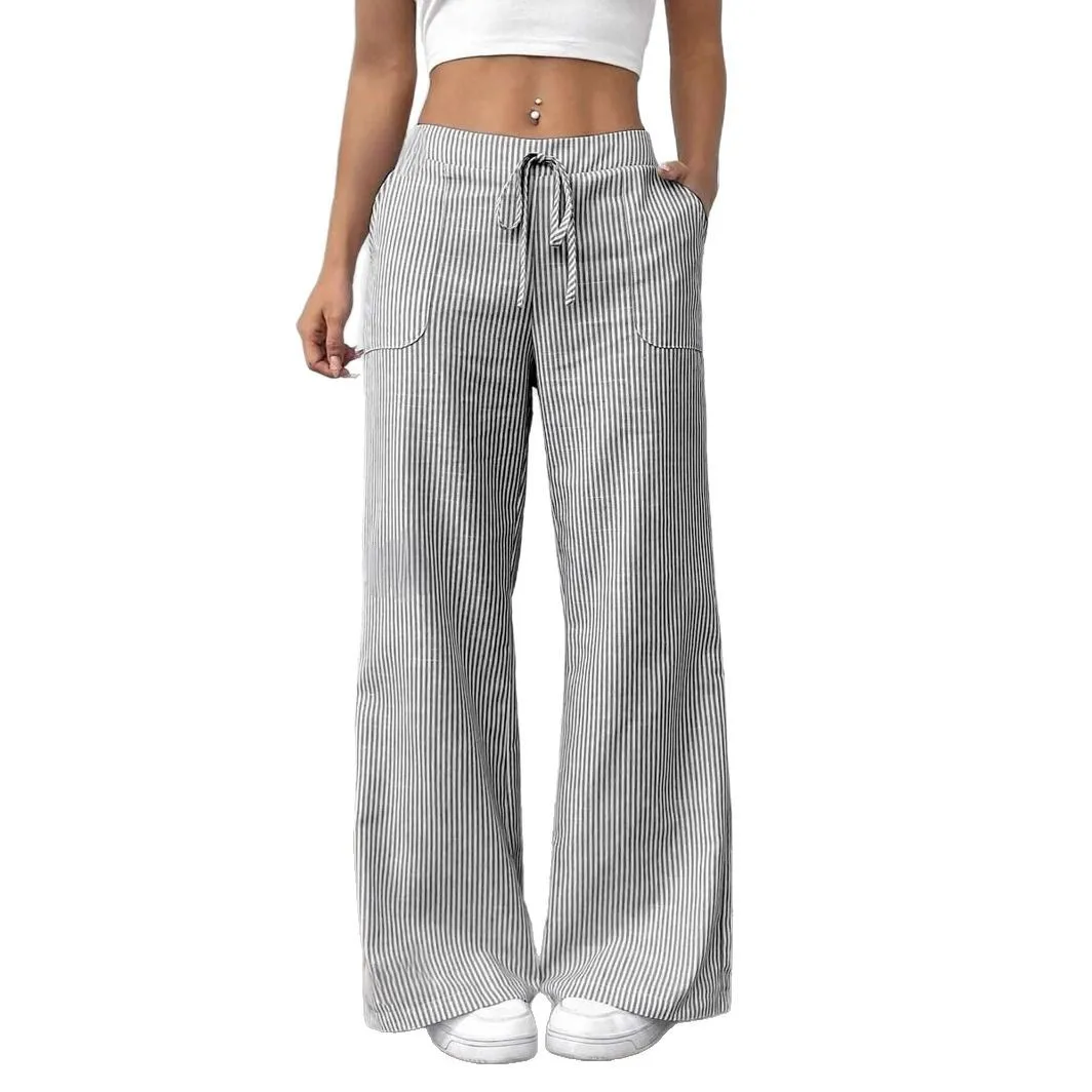 2025 Spring New Striped Casual Versatile Fashion Loose Trousers Wide-legged Women Europe and The United States