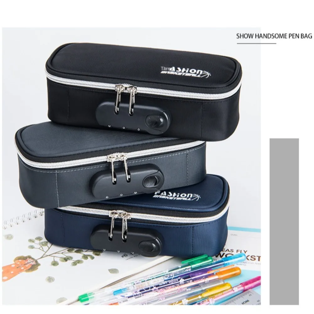 Large Capacity School Case Password Lock Pencilcase Solid Color Pencil Case Durable Pencil Box Portable Pen Holder School Statio