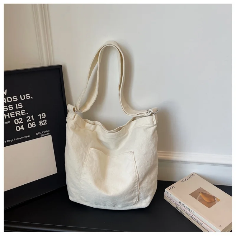 

Adjustable Strap Canvas Hobo Tote Bag, Large Capacity Casual Shoulder Bag With Front Pocket, Versatile Daily Crossbody Bag For W