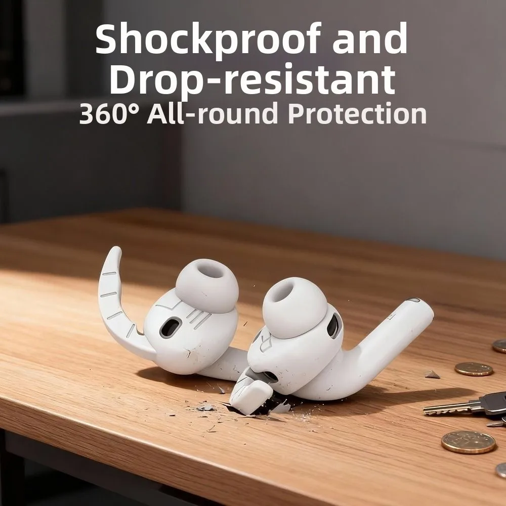 

3Pairs Silicone Eartips Anti Slip Shockproof Ear Hooks Anti-Scratch with Storage Pouch Earbuds Case Cover for AirPods Pro 3