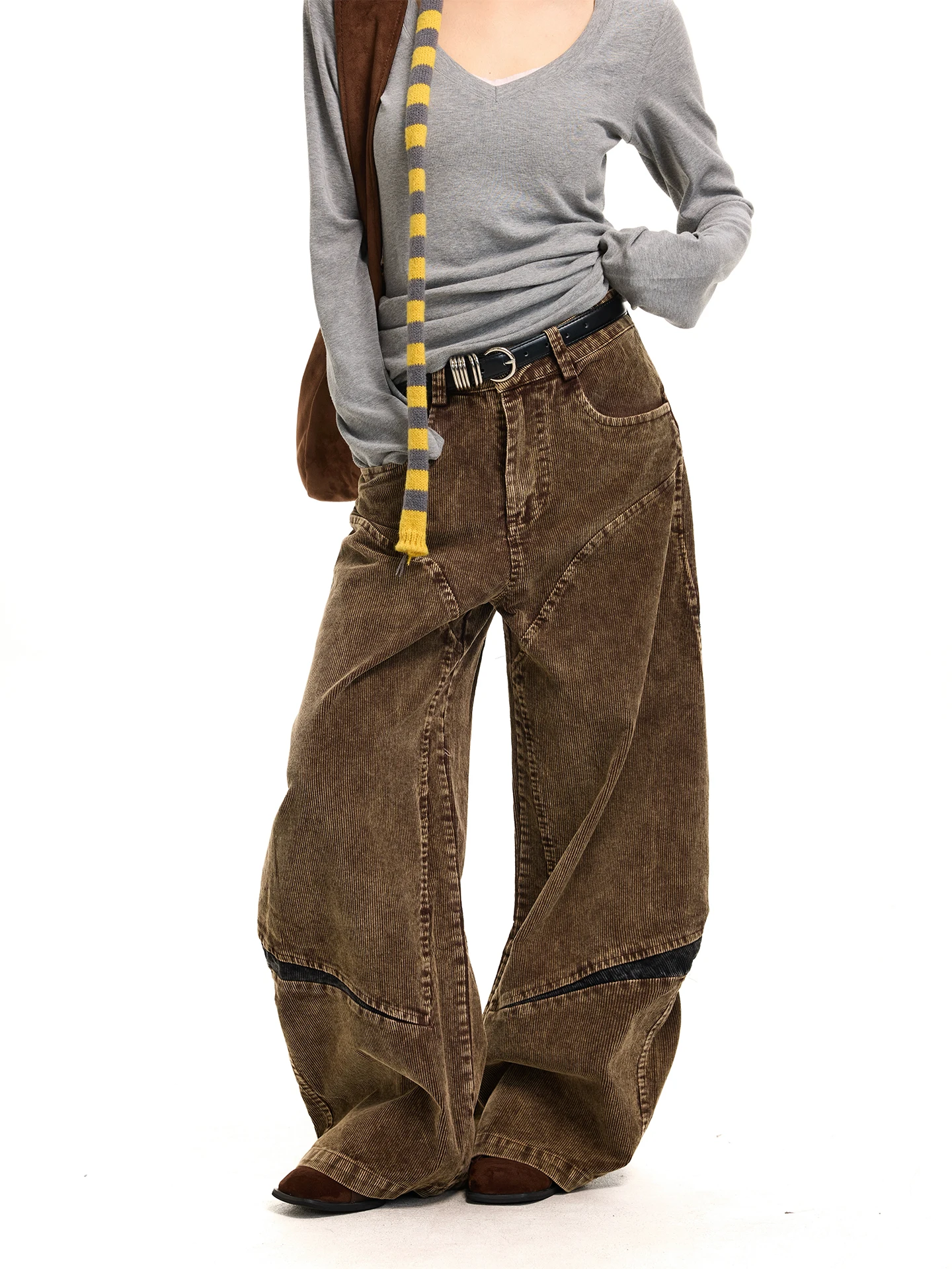 

Retro Waed Corduroy Work Pants High Waist Zipper Closure Loose Wide Leg Pants for Women Daily Wear Comfortable Trousers