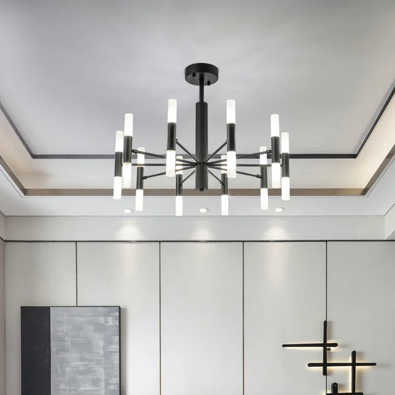Nordic Light Luxury Multi Head Acrylic Cover Chandelier Modern Living Room Bedroom Creative Hotel Restaurant Lobby Pendant Light