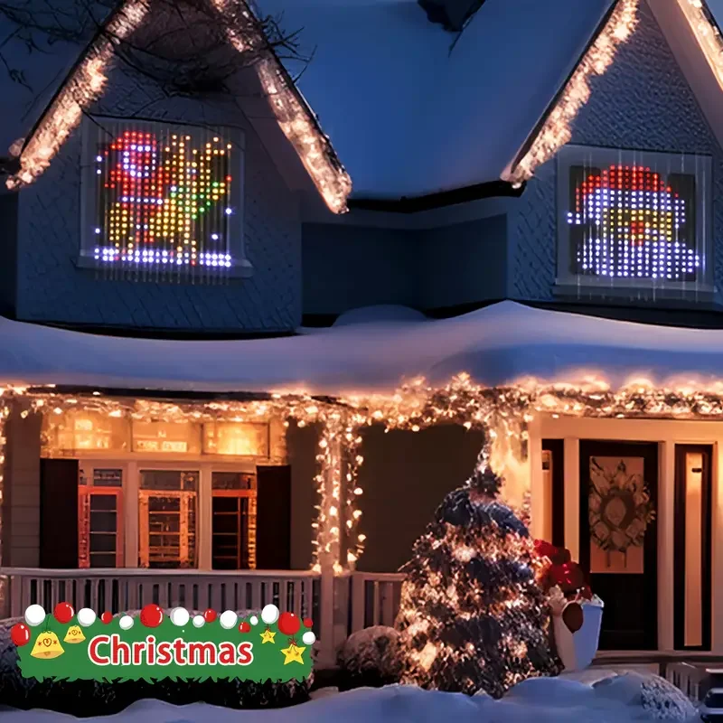 Mexllex colorido inteligente led janela pendurado luzes de cortina, 400 rgb app controle remoto diy texto e padrão guirlanda de fadas casa