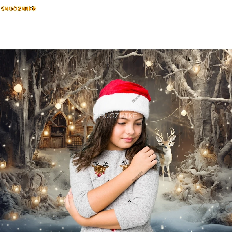 Photography Background Winter Christmas Snow Window Xmas Tree Gifts Kids Family Portrait Decor Backdrop Photo Studio